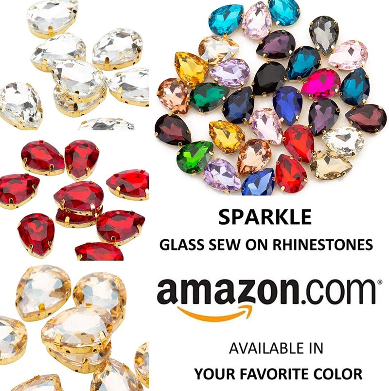 Choupee 48 Pcs Sew On Crystal Rhinestone Tear Drop Flatback Gold Setting Sew On Crystal by Choupee (Mixed Color, 13 X 18 MM) - Image 3